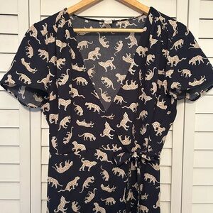 J. Crew Charcoal Dress with Tan and Cream Leopard Print